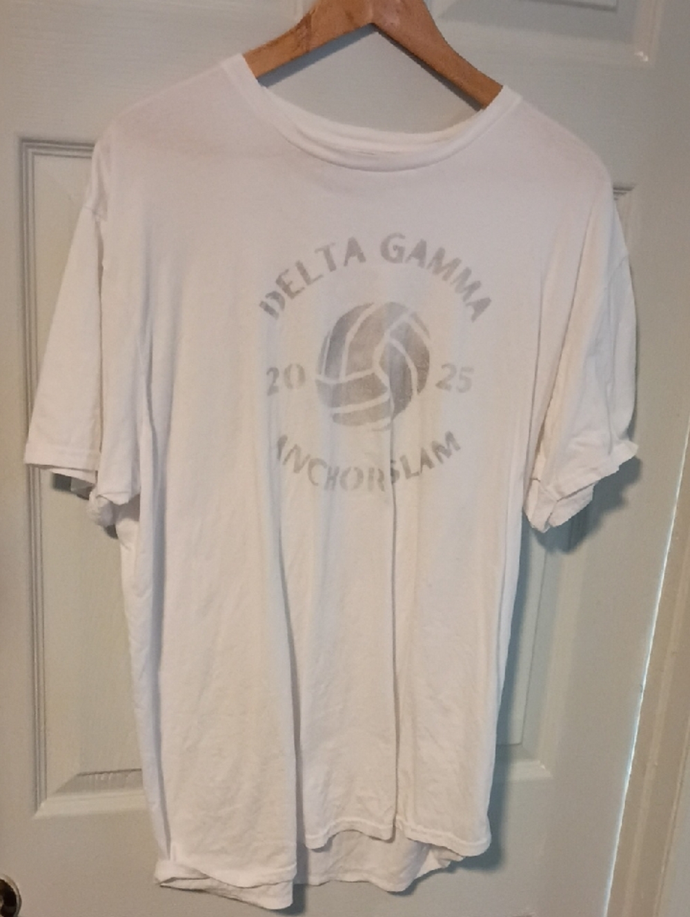 Gildan White Volleyball Graphic Tee with Faded Gray Print